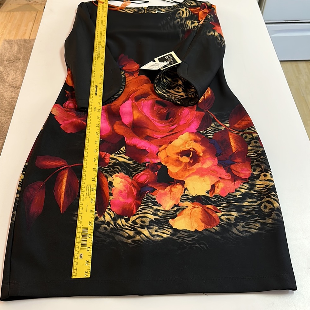 Julian Taylor cocktail dress size 12, NWT floral black scuba fabric knit mid arm - Picture 10 of 13